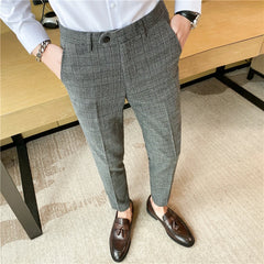 Threebooy  Chic Coffee Blue Grey Pants Men Elegant Slim Fit Plaid Suit Trousers Pants For Men Office Party Trousers Mens Dress Pants