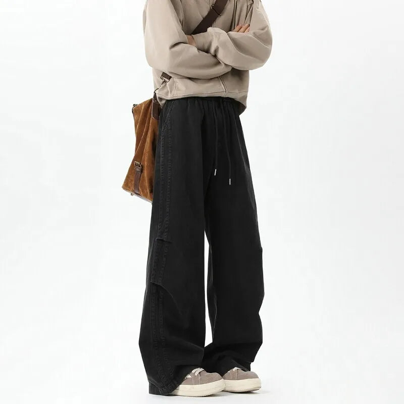 Threebooy Straight Leg Casual Pants Elastic Waist Drawstring High Quality Unisex Comfortable Trousers Men Women Trendy Outdoor Daily Wear