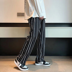 Threebooy Loose Casual Straight Casual Pants Mens Fashion Spring Summer All-match Fashion Striped Sports Trousers Hip Hop Mopping Pants