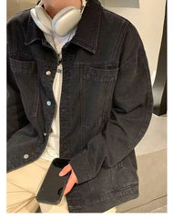 Threebooy Trendy Men's Denim Jacket Autumn Winter, Ripped & Patchwork Design, Oversized Fit, Urban Street Style, Unisex