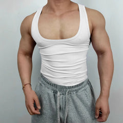 Threebooy  Men's Sporty Low Cut round Neck Sleeveless Vest for Training Running Cycling Summer Trendy Fashion Solid Color Polyester Fiber