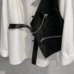 Threebooy Summer Shirt Vest Suit Design Splicing High Street Long Sleeve Loose-fit Niche Men's Jacket For Hairdressers