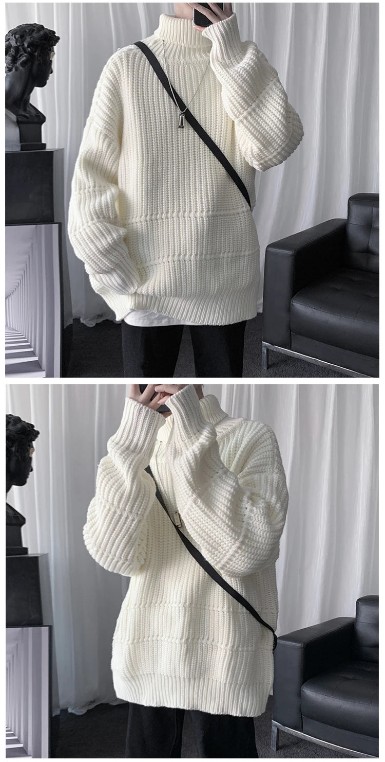 Threebooy Autumn Winter Mens Casual Turtleneck Pullover Men's Long Sleeve Rollneck Sweater Korean Style Fashion Warm Knitted Sweater