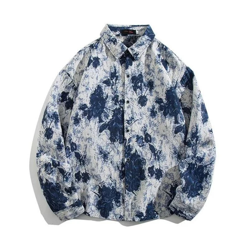 Threebooy Colored Numb Ethnic Style Shirt Men Weaving and Embroidered Spring and Autumn Retro Hong Kong Style Shirt Jacket