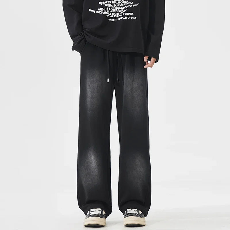 Threebooy  Autumn New Fashion Korean Men's Casual Pants Distressed Classic Black Baggy Straight Trousers Sweatpants Streetwear Male Clothes