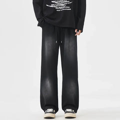 Threebooy  Autumn New Fashion Korean Men's Casual Pants Distressed Classic Black Baggy Straight Trousers Sweatpants Streetwear Male Clothes