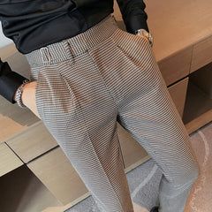 Threebooy  British Style Dress Suit Pant Man Plaid Suit Pant Men Designer Gentlemen Business Casual Work Pant Trousers