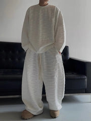 Threebooy  Kpop Tracksuit Retro Loose Three-dimensional Set Ethnic Jacquard Milk White Sports Suit American Casual High-end Wear
