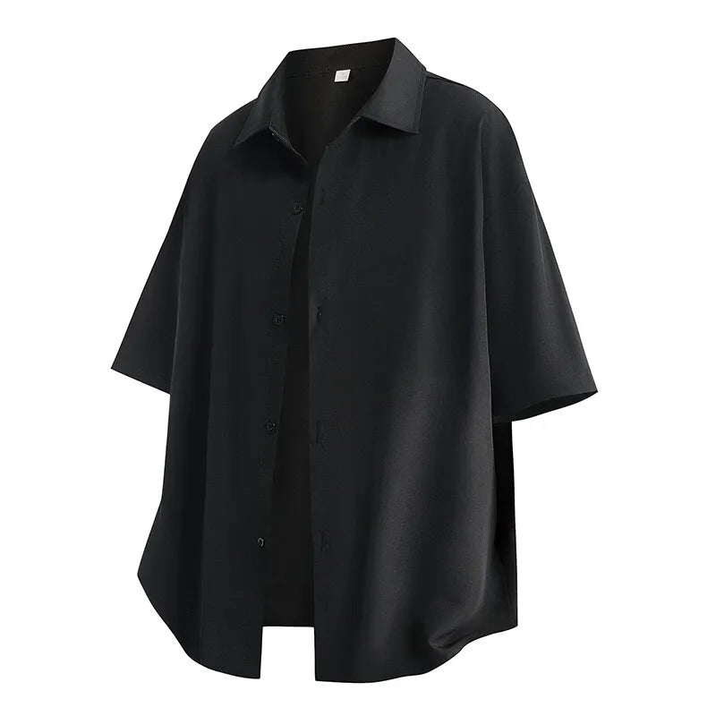 Threebooy Men Ice Silk Cooling Shirt Summer Loose Fit Casual Oversized Breathable Wrinkle Free Comfy Lightweight Draped Trendy