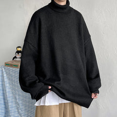 Threebooy Pink Oversized Korean Fashions Harajuku Knitted Sweater Winter Turtleneck Sweaters Pullovers Men Vintage Black Clothes