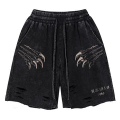 Threebooy Casual Streetwear American Vintage Fashion Brand Letter Shorts for Men's Summer New Wash Old Loose Cotton Capris for Men and Women