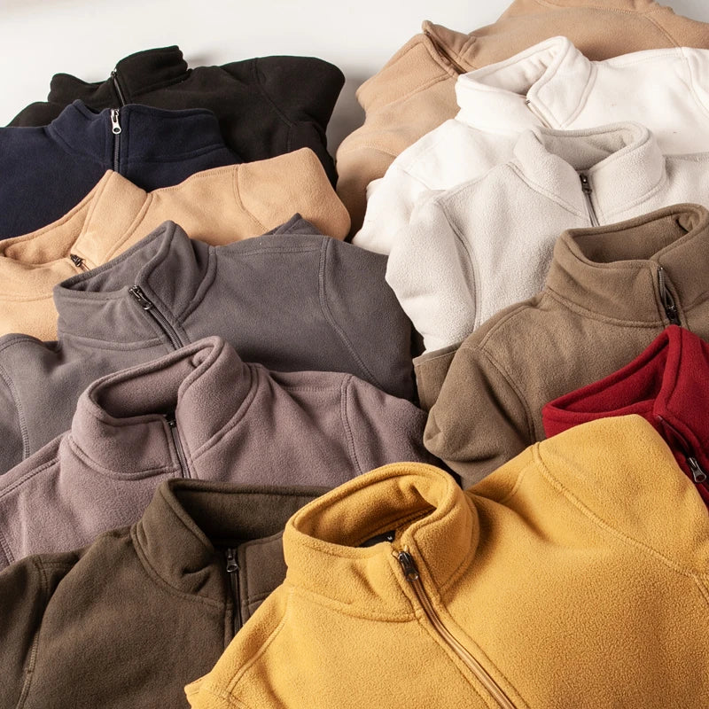 Threebooy American Warm Fleece Sweatshirt Imitation Lamb Velvet Coat Korean Autumn Winter Men's Thickened Simple Zipper Up Lapel Jacket