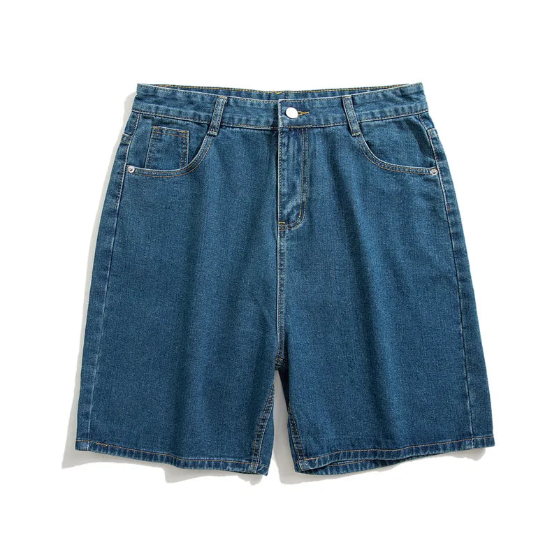Threebooy  Summer Blue Denim Shorts Men Fashion Casual Straight Denim Shorts Men Streetwear Loose Hip Hop Retro Jeans Shorts M-2XL