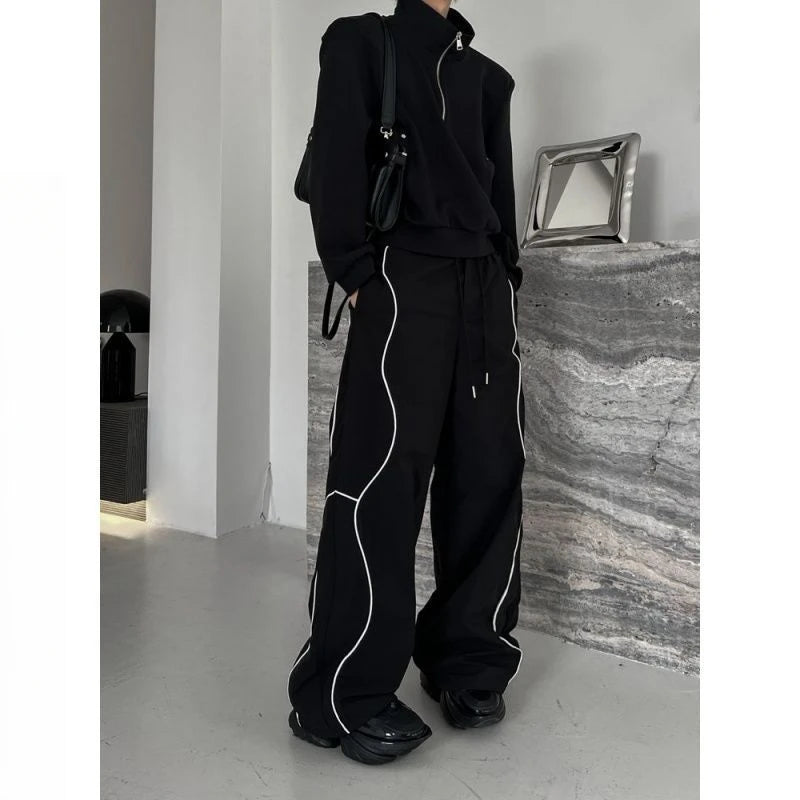 Threebooy American High Street Style Retro Trend Functional Style Drawstring Loose Sports Wide-leg Trousers Autumn Winter New Style Pants