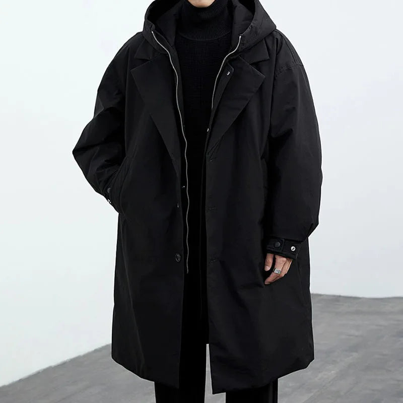 Threebooy  Spring and Autumn New Fashion Solid Color Windproof Long Trench Coat Men's Casual Loose Large Size High Quality Coat M-5XL