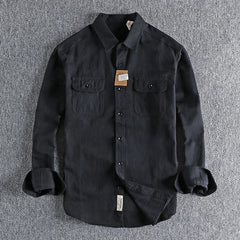 Threebooy  British Style Retro Long Sleeve Shirt Coat Men Spring  Autumn Twill Cotton Versatile Solid Color Male Cargo Work Shirts