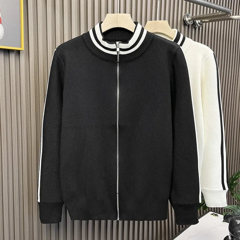 Threebooy  New Korean Fashion Men Cardigan Coat Light Luxury Trendy Knit Zipper Long Sleeve Sweater Jackets High Quality Patchwork Knitwear