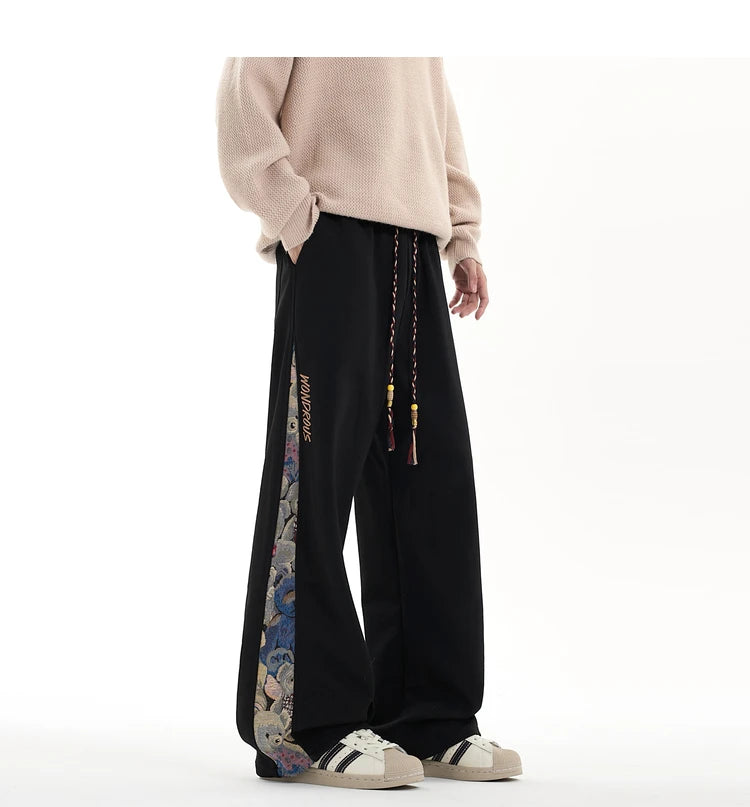 Threebooy Embroidery Patchwork Sport Pants Mopping Trousers Spring New Fashion Casual Pants Men Clothing Oversized Harajuku Joggers Male