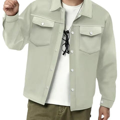 Threebooy  Autumn Winter European American Casual Men's Lapel Single-breasted Solid Double Pocket Slim Jacket