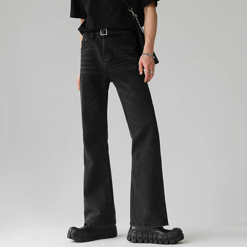 Threebooy  Men Comfortable Baggy Commute Jeans Male Fashion Casual Bell Bottom Denim Pants Korean Simple Vintage Straight Denim Trousers
