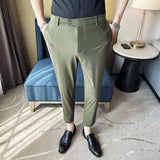 Threebooy Men's Summer High Quality Ice Silk Suit Trousers/Male Slim Fit Casual Thin Elastic Force Suit Pants Fashion Men Clothing 29-36