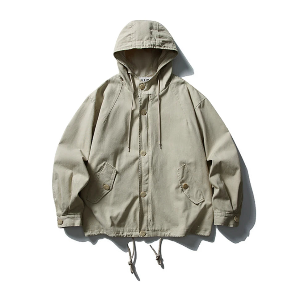 Threebooy Vintage Hooded Cargo Jacket Mens Streetwear Punk Y2k Casual Coats Oversized Harajuku Loose Pockets Japan Style Jackets Male