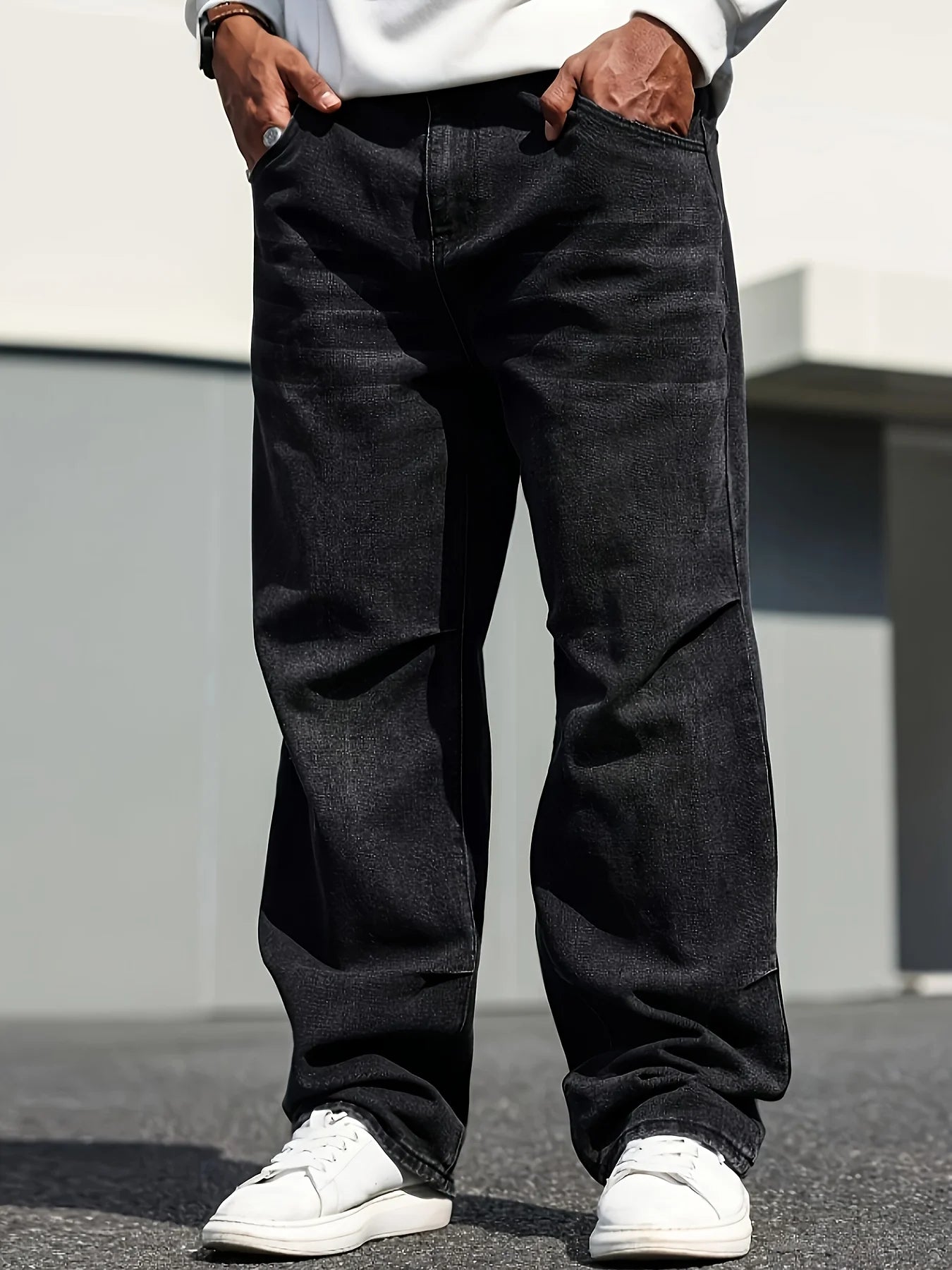 Threebooy  Men's Classic Straight-Leg Jeans - Cotton Blend, Dark Blue Denim, Non-Stretch, All-Season Wear, Comfort Fit with Slant Pockets