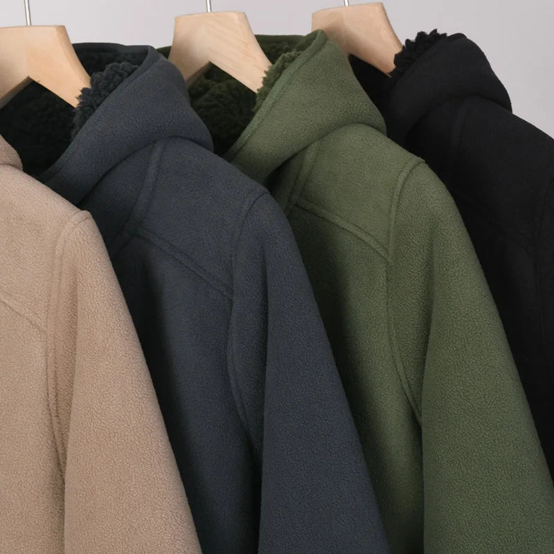 Threebooy  Thickened Fleece Zipper Hooded Sweatshirt For Men Women Autumn And Winter Outdoor Warm Jacket Casual Lambskin Outwear Coats