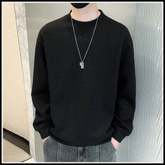 Threebooy  Spring Autumn Round Neck Sweater Men's Korean Style Diamond Jacquard Long Sleeve T-Shirt Pullover Bottoming Shirt