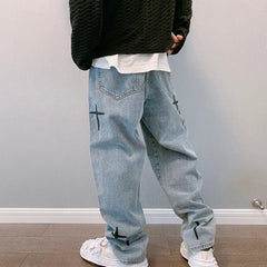 Threebooy  Prints Jeans Men New Streetwear Baggy Wide Leg Jeans Mens Streetwear Denim Jogger Pants Baggy Harem Jean Straight Trousers S-3XL