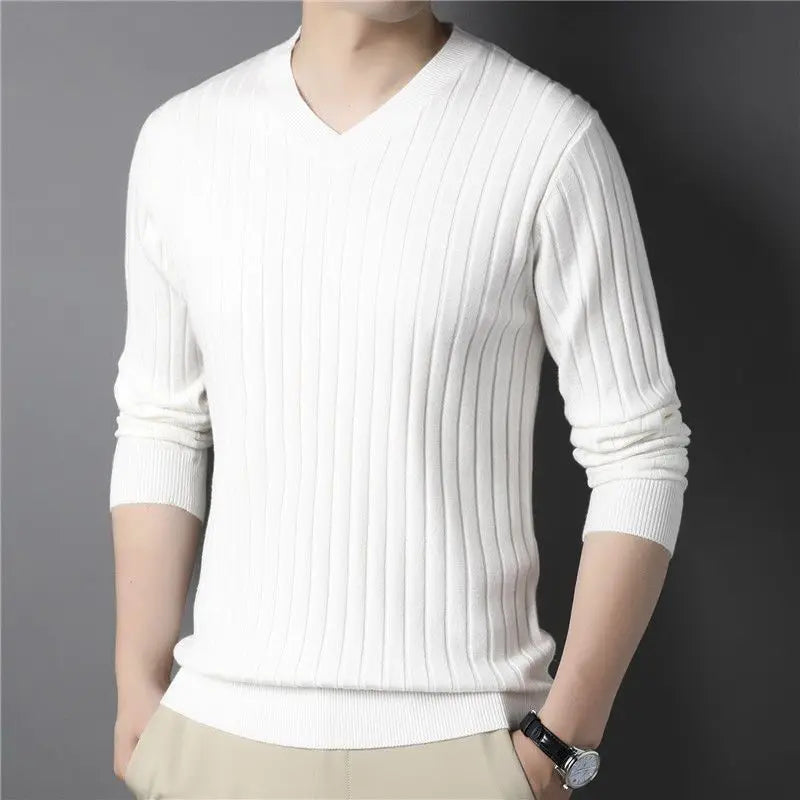 Threebooy  Trend Fashion Autumn Winter Sweaters Men Solid O-Neck Screw Thread Thicken Smart Casual Long Sleeve Slim Pullovers Knitted Tops