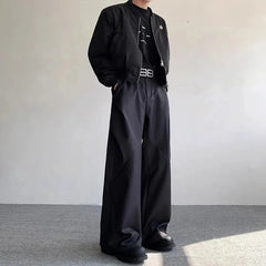 Threebooy  Summer Men's Solid Color Wide-Leg Suit Pants American Fashion Trend High Street Loose Casual Breathable Niche Men's Bottoms