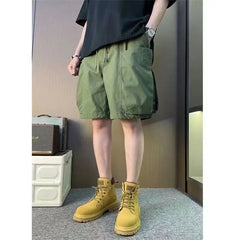 Threebooy Summer Men's Work Shorts Casual Versatile Loose Breathable Five-point Pants American Straight-leg Retro Simple Solid Color Pants