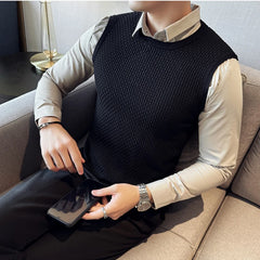 Threebooy Men's Spring and Autumn Top Knitted Sweater Pullover Fake Two Piece Turn-down Collar Slim Fit Multi Style Men's Casual Sweater