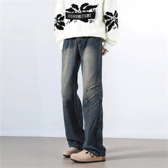 Threebooy  Straight Washed Jeans mens Crinkle Design Denim Pants Wholesale Trendy Fashion Casual Trousers Men Women Streetwear Style