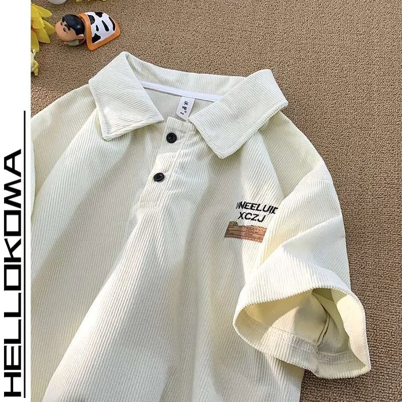 Threebooy American Fashion Retro Polo Shirt Men's Short-sleeved Korean Version 2025 New Summer High Street Trend Shirt Lapel T-shirt Chic