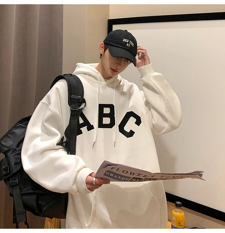 Threebooy Letter Print ABC Men's Hoodies 2025 Autumn new sudadera hombre Korean Fashion Harajuku Pullover Hip Hop Long Sleeve Hooded