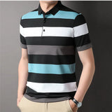 Threebooy Summer Men's Polo Shirt Fashion Striped Smart Casual Short Sleeve Tops Slim Turn Down Collar Cotton Breathable Polo Shirt Men