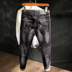 Threebooy  Men's Slim Fit Jeans Spring Autumn Distressed Casual Long Pants Low Waist Zipper Closure Polyester Fiber Youth Fashion