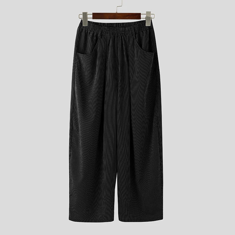 Threebooy  Men Striped Pants Loose Elastic Waist Joggers Casual Trousers Men Streetwear Baggy Fashion Leisure Male Long Pants