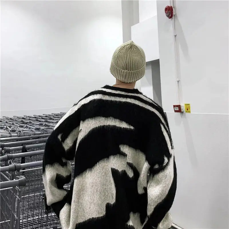 Threebooy Striped Pullovers Hip Hop Men's Harajuku Clothes Design Sweater Personality Knitted Print Women's Korean Fashion Oversize Hip Hop