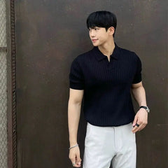 Threebooy Men Slim Fit Polo Shirts Solid Stretch Sexy Collared TShirt Fashion Trendy Cotton Casual Top Summer Clothes Comfortable Stretchy