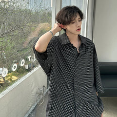 Threebooy Fashion Plaid Batwing Blouse Men 3/4 Sleeves Elegant Shirt Button Decor Women Tops Oversized Casual Streetwear Party Shirts