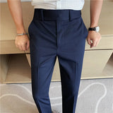 Threebooy Spring Men Pants Korean Slim Fit Men Casual Ankle Length Pants Streetwear Men High Quality Black Blue Dress Suit Trousers