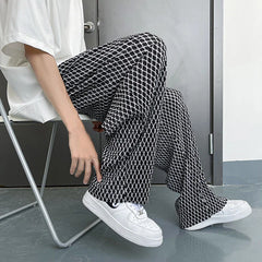 Threebooy Mopping Casual Pants for Men Four Seasons Fashion Sports Trousers Printed Mesh Loose Pants Straight Wide Leg Sweatpants Oversize