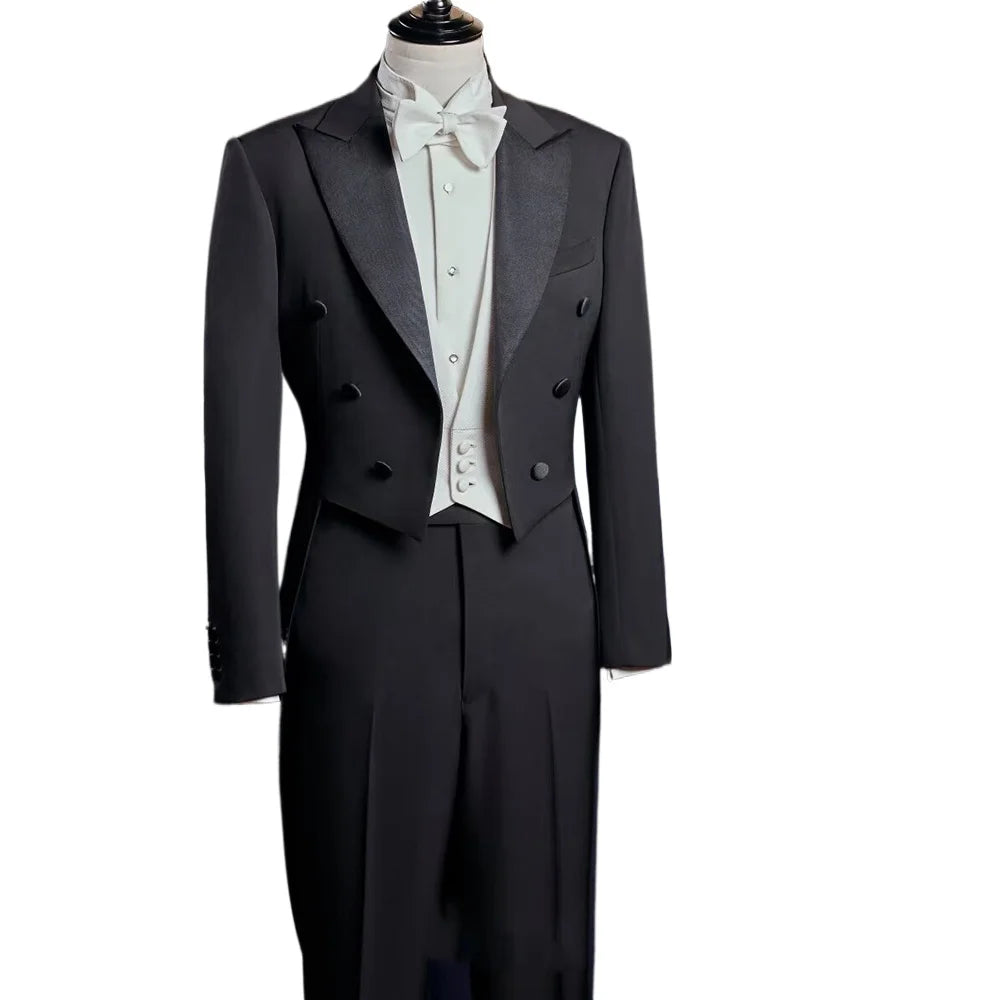 Threebooy  Classic Elegant Black Men's two Pieces Set Suit Set Peak Lapel Male Blazer Pants Sets Slim Fit Bridegroom Wedding Banquet Suit