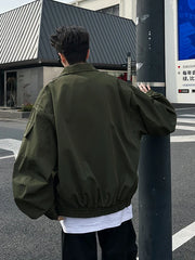 Threebooy Outdoor Work Jacket Men's Spring Autumn American Retro Zipper Coat Silhouette Bomber Handsome High Street Flying Work Jacket