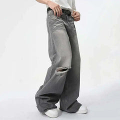 Threebooy  Summer Men's Wear New Jeans Straight Wide Leg Denim Pants Casual Loose Contrast Color Male Bottoms Clothing 2025