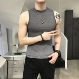 Threebooy Summer Vest Men's Trend Tight Stand Collar Sleeveless Sexy T-shirt Top American Slim Fitness Stretch I-word Vest Bottoming Shirt