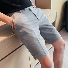 Threebooy Korean Fashion Business Shorts Men Streetwear Pleated Shorts Knee Length Work Bottoms Summer Streetwear Cool Bermudas Male